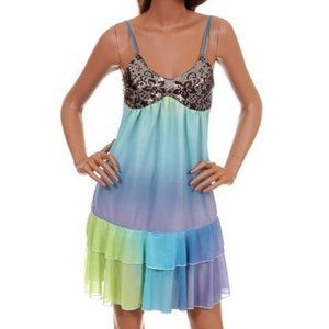 Cocktail dress,evening,ombre,seafoam green,blue,purple,tiered,beaded bust,unique